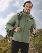 WULFUL Men's Softshell Jacket Waterproof Lightweight Insulated Windbreaker Fleece Lined Rain Shell Jacket for Hiking Travel