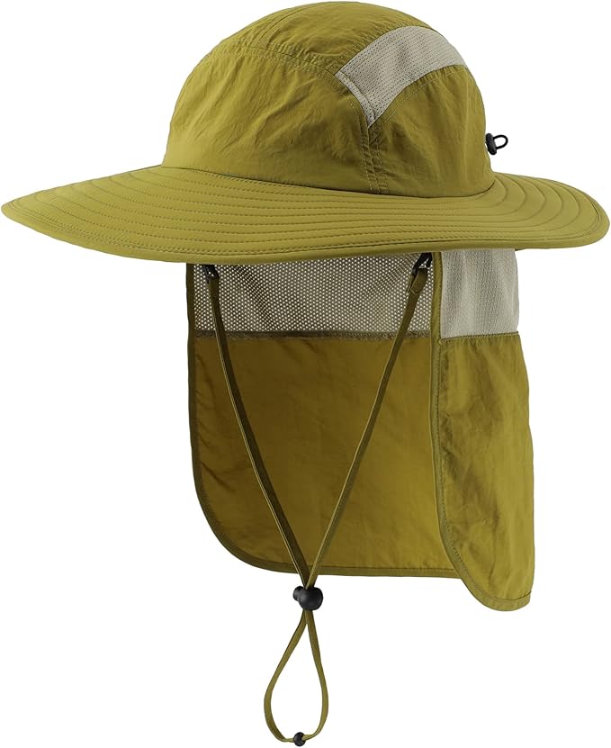 Home Prefer UPF 50+ Mens Wide Brim Fishing Hat with Neck Flap Sun Hat for Men Women Sun Protection Cap