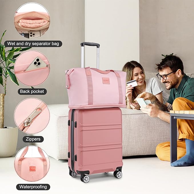 Kono Suitcase Luggage Set Expandable(only 28") Carry On Hardside Luggage with TSA Lock Spinner Wheels (Nude/Rose Pink, 6 piece set)