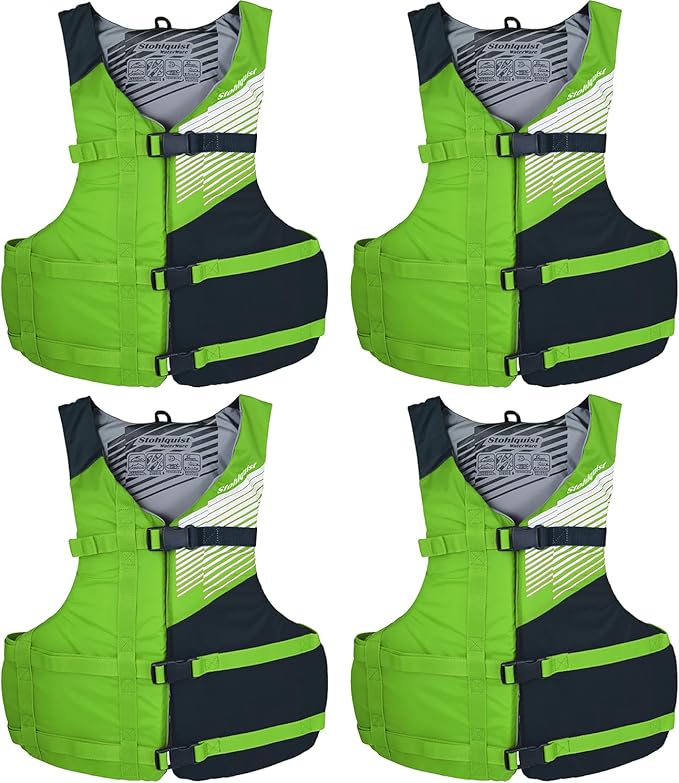 Stohlquist Universal Fit Adult Life Jacket PFD (2 or 4 Pack) Coast Guard Approved for Men and Women 90+ lbs, Lightweight Neoprene and Adjustable, Ideal for Boating, Kayaking & Water Sports