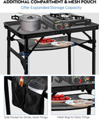 MSDADA Folding Grill Table, Height Adjustable Aluminum Table with Mesh Desktop and Mesh Bag, Portable Grill Table for Outdoor Camping, Picnic, Patio, Dining, BBQ, Party, Black, 23.6×15.7 inch