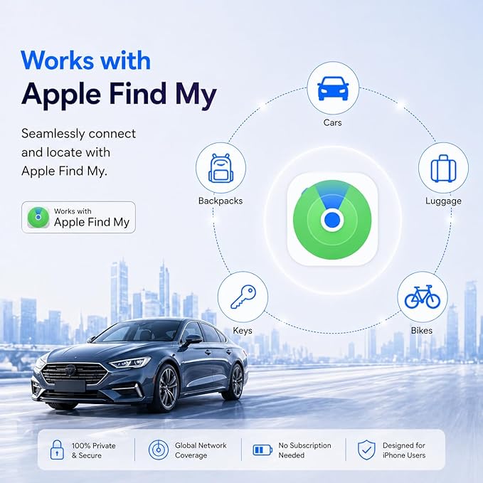 GPS Tracker for Vehicles,Magnetic Waterproof Car Tracker, No Monthly fees, Mini Portable GPS Tracker for Cars, Trucks, Motorcycle, Anti-Theft (Apple GPS Tacker)