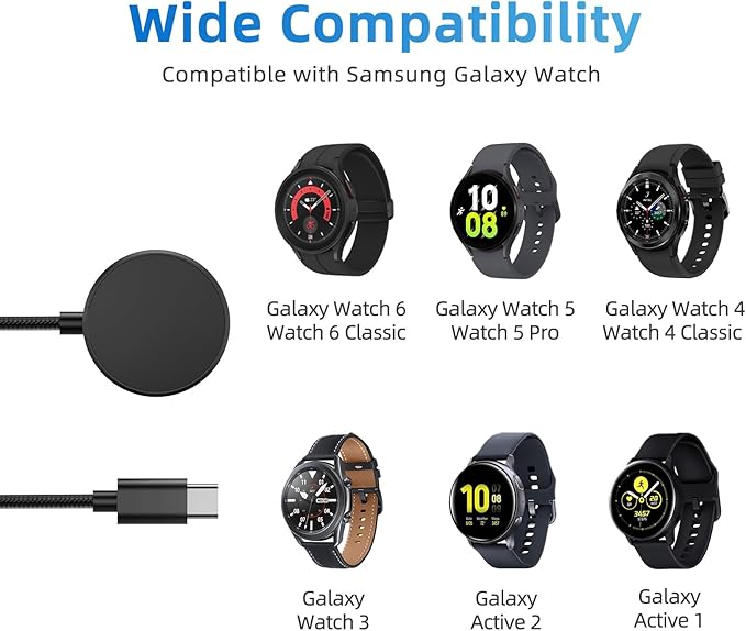 USB C Charger Compatible with Samsung Galaxy Watch 7/6/6 Classic/5/5 Pro/4/4 Classic/3/Active 2, Upgrade Nylon Galaxy Watch Charger Cable