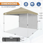 EAGLE PEAK Pop Up Canopy Tent with 1 Sidewall, Easy Setup Event Tent, Outdoor Sun Shade, Wheeled Carry Bag, Stakes and Guy Ropes, Instant Canopy 10x10, Light Beige