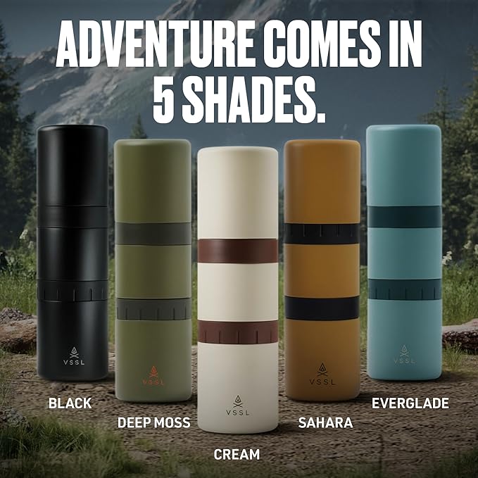 Nest Pour Over Coffee Kit | Coffee Maker for Camping | All-In-One Travel Pour Over | Transportable Dripper, Two 10oz Stainless Steel Travel Mugs | Compact Storage & Adventure Ready | Black