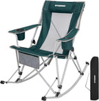 FUNDANGO Rocking Camping Chair, High Mesh Back Portable Folding Camp Chairs with Pillows, Cup Holder and Carry Bag for Lawn Patio Garden Outdoor Supports 300 Lbs (Green/Grey)