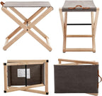 Folding Canvas Camp Stools Set of 4, Wood Folding Camping Stool Patio Portable Foot Stool for Garden Outdoor Fishing Picnic Travel BBQ, Grey