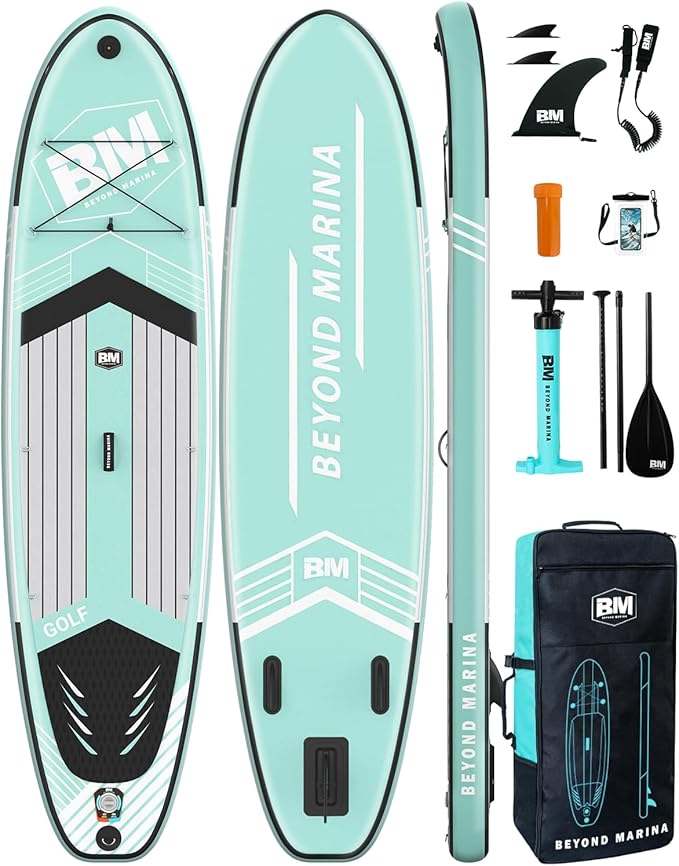 BM Paddle Board Inflatable Stand Up Paddle Board, SUP Paddleboard for Adult, Premium Accessories | Non-Slip EVA Deck & Foam Handles, Camera Mount, Double Action Pump, 85L Travel Backpack