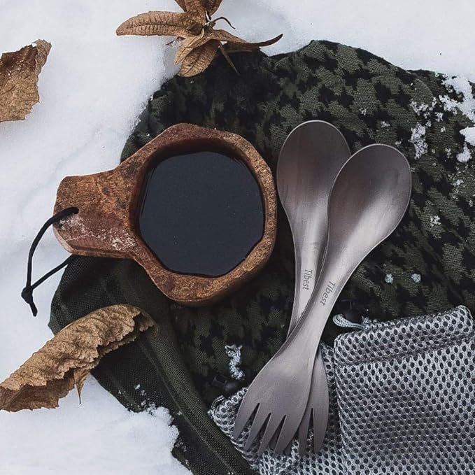 2 in 1 Titanium Spoon and Fork Combo Backpacking Utensils Lightweight Eco-Friendly Spork for Camping Backpacking Hiking Travel etc (2 Pack)