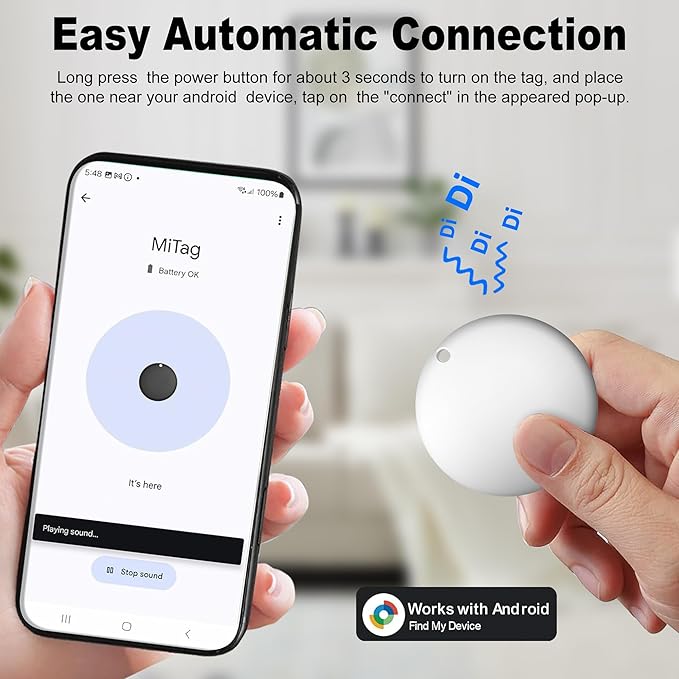 Air Tag for Android Air Tags-2 Pack Android（NOT for iOS） Bluetooth Tracker for Android Smart Tracking Tag for Google Find Hub Device App. Finder for Suitcase, Backpack, Purse,Keys, Luggage,etc.