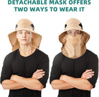 Cuffbow 3 Pcs Sun Hat for Men Women with Neck Flap Breathable Wide Brim Bucket Hat UV Protection UPF 50+ Fishing Hiking