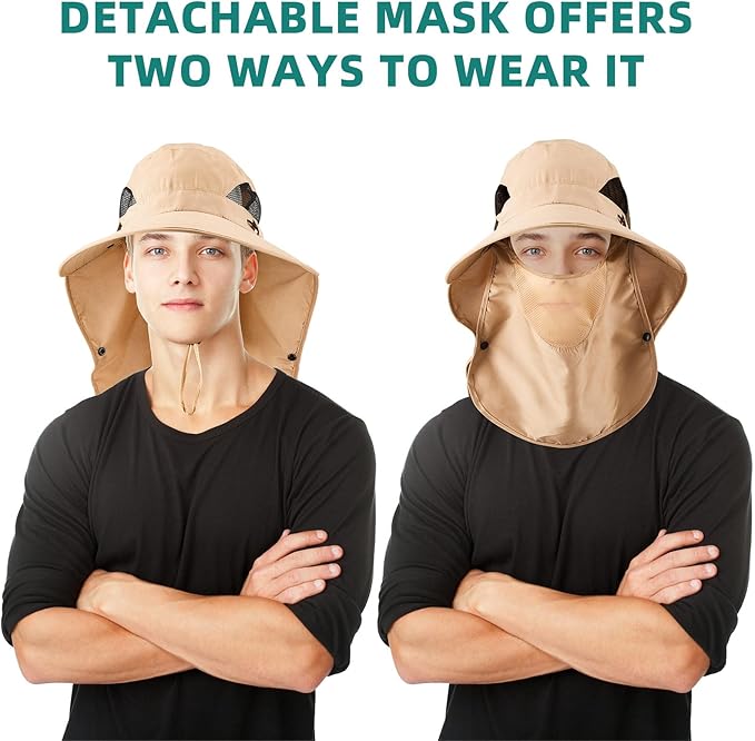 Cuffbow 3 Pcs Sun Hat for Men Women with Neck Flap Breathable Wide Brim Bucket Hat UV Protection UPF 50+ Fishing Hiking