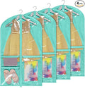 Univivi Dance Costume Bags Garment Bag 40 Inch Hanging Clothes for Dance Competitions, with 3 Medium Clear Zipper Pockets for Dance Costumes, Closet Storage (Green) - 4 Pack