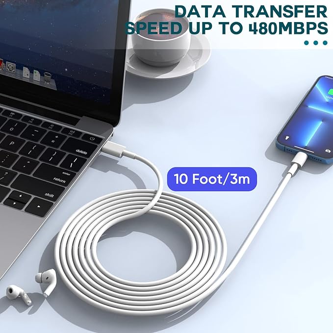 10FT iPhone Fast Charger,2Pack[Apple MFi Certified]iPhone Fast Charging USB C Blocks Wall Charger PD Adapter with Long 10 Foot USB C to Lightning Cable for i Phone14/13/12/11Pro Max/XS/SE/AirPods,iPad