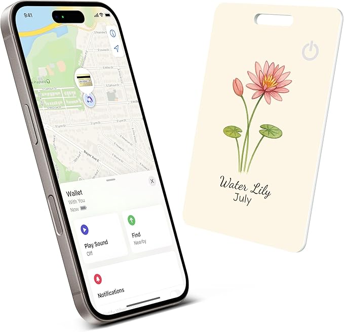 Wallet Tracker Card (iOS Only), Rechargeable Bluetooth Smart Tracking for Apple Find My Compatible Anti Tracker for Men Women Slim Item Locator for Purse Passport Key Luggage Tag (1Pcs/JUL FLR)