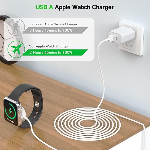 Fast Charger for Apple Watch,2 Pack USBC & A PD Wall Charger Adapter with 10FT Long USBA Magnetic Apple Watch Fast Charging Cable Portable Compatible with iWatch Series 10/9/8/7/SE/SE2/5/4/3/2/1/Ultra