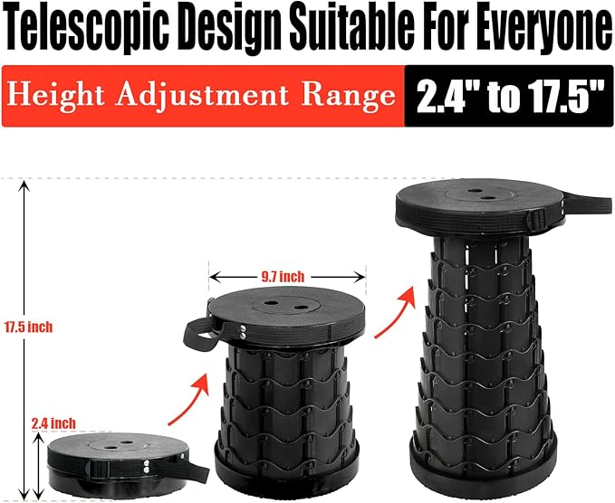2PCS Upgraded Collapsible Stool Thickened Set, Portable Stool Folding Stools, Foldable Chair for Camping Fishing Hiking BBQ and Outdoor Activities - Max 400lbs（Black）