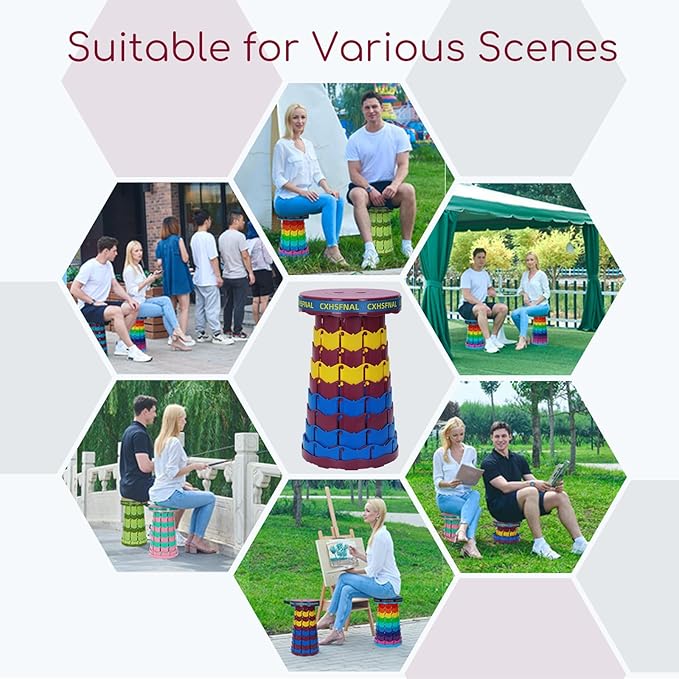 Upgraded Portable Foldable Stool,Folding Camp Stool,Lightweight Sturdy 400lbs Load Capacity Collapsible seat Height Adjustable for Fishing Hiking Picnic Hunting Party BBQ Indoor(Blue Yellow Purple)