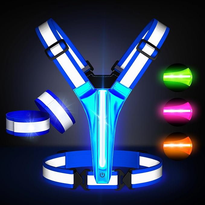 Led Light Up Running Vest Reflective Vest for Runners Night Walking, Rechargeable LED Reflective Running Vest High Visibility with Adjustable Waist/Shoulde, Reflective Armband for Women Men