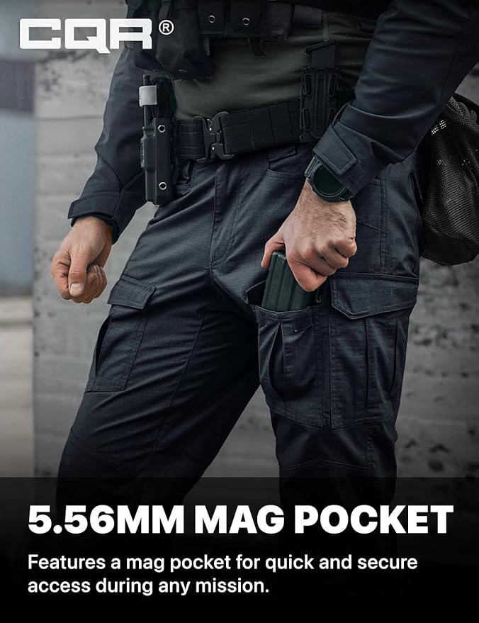 CQR Men's Flex Ripstop Tactical Pants, Water Resistant Stretch Cargo Pants, Lightweight EDC Hiking Work Pants