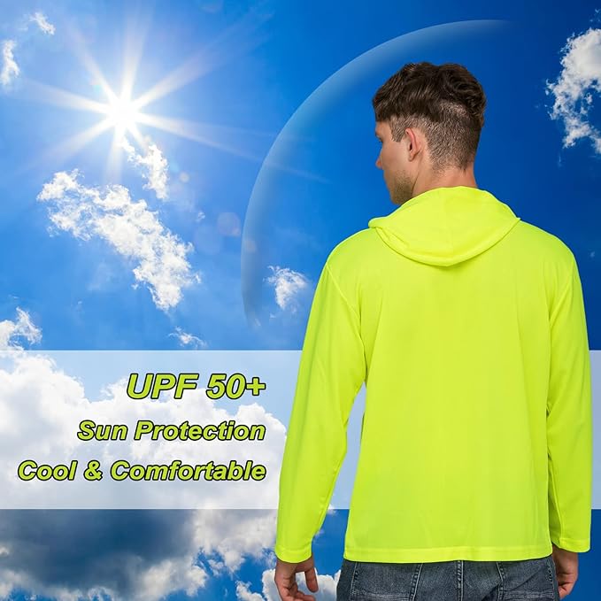 ProtectX High Visibility Sun Protection Lightweight Long Sleeve Hoodie, UPF 50+ Quick-Dry, SPF UV Shirt, Active Wear