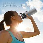 SipX™ Triple-Insulated Stainless Steel Water Bottle 18oz. With 3 Lids, BPA-Free Reusable Insulated Water Bottle Keeps Cold 24 Hours, (Grey)