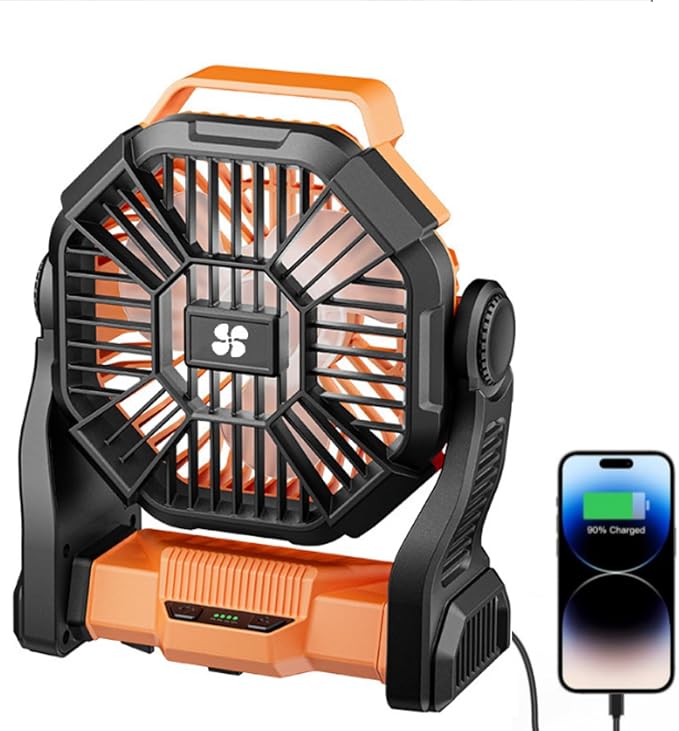 Deller 20400mAh Portable Rechargeable Fan, Tent Fan for Camping with LED Light & Hook, Battery Powered Fans for Beach Travel Treadmill Camping Gear
