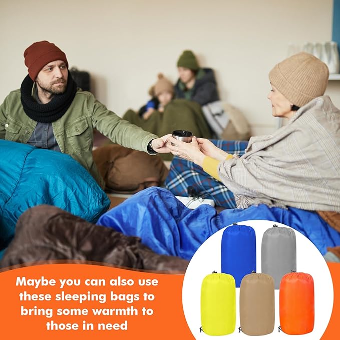 Macarrie 10 Pcs 0 Degree Camping Sleeping Bags Bulk for Adults Cold Weather 4 Season Warm Sleeping Bag with Compression Sack for Homeless Donation Shelter Emergency Hiking