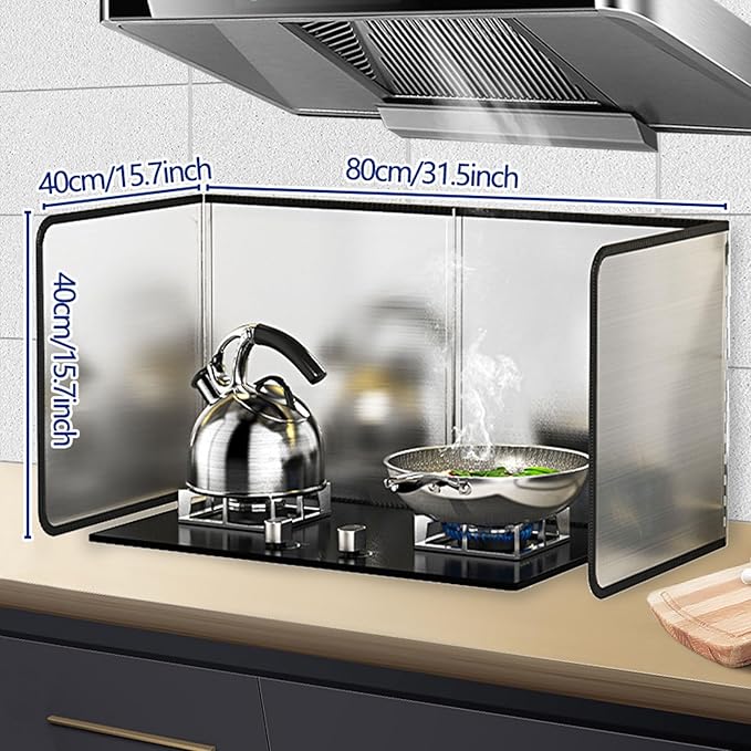 4 Sided Grease Splatter Guard Foldable Splatter Guard for Stove Stainless Steel Oil Splatter Screens Backsplash for Wall Gas Range Frying Pan Camping(Size:15.7×31.5×15.7inches)