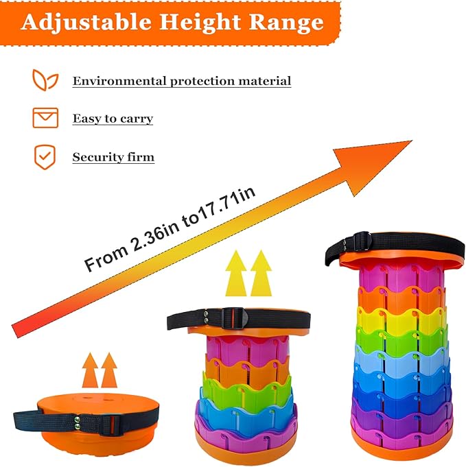 Jakuva Retractable Folding Camping Stool, Collapsible Telescoping Stool Portable Stool with Max Load 360lbs for Adults for Indoor Outdoor Fishing Hiking Gardening Travel, Orange