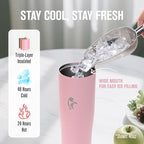 Coolflask Water Bottle 32 oz Fits Car Cup Holder, Slim Tumbler Stainless Steel with Straw & Handle, Vacuum Flask Leakproof Wide Mouth for Travel Sports Gym, Pink