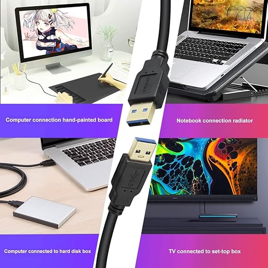 XBOHJOE USB 3.0 Male to Male Cable 3.3FT USBType A Male to A Male Cord 5 Gbps Double USB a to USB a Cable Compatible with Hard Drive Cooling Fan/pad DVD Player and More (Black, 3.3FT)