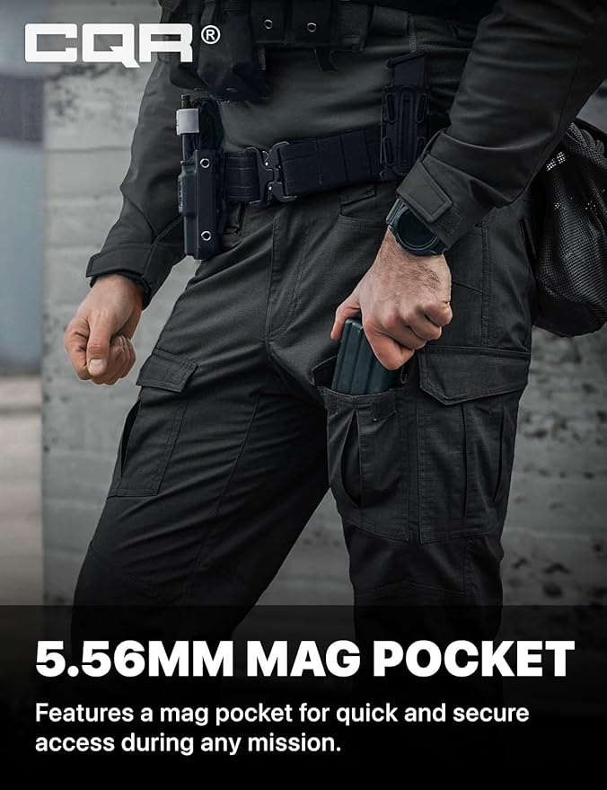 CQR Men's Flex Ripstop Tactical Pants, Water Resistant Stretch Cargo Pants, Lightweight EDC Hiking Work Pants