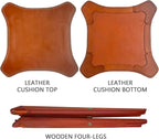 Leather Stool 4-Legs, Portable Beech Wood Artist Folding Stool, Italian Top Vegetable Tanned Leather Seat, Home Fashion Genuine Leathers Director’s Stool for Home Outdoor Camping Fishing