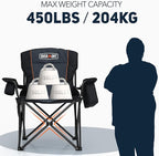 Overmont Oversized Folding Camping Chair - 450lbs Support with Padded Cushion Cooler Pockets - Heavy Duty Collapsible Chairs for Sports Garden Beach Fishing