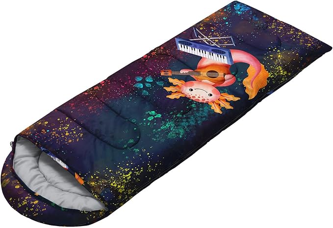HOSIMA Cartoon Axolotl Sleeping Bags for Kids 10-12,Blue Cartoon Kids Sleeping Bags for Girls Boys,Compact Sleeping Bag for Camping Essentials and Hiking.