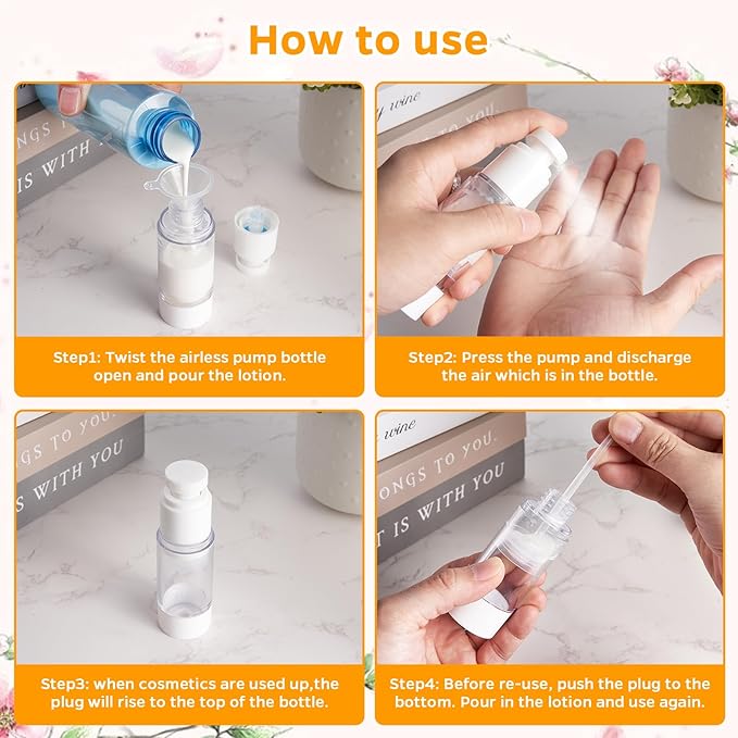 13 Pack Travel Size Containers, 1.7/1/0.5oz Clear Airless Pump Bottles, Makeup Containers, TSA Approved Skincare Empty Travel Bottles Leak Proof Refillable Jars for Toiletries, Lotion, Liquid, Cream