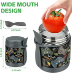 10oz Soup Thermo for Hot Food Kids Insulated Food Jar,Thermo Hot Food Lunch Container, Width Mouth Stainless Steel Lunch Box for Kids with Spoon (Black-Gamepad)