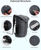 Blue Quartz Hiking Backpack 30L Lightweight Packable Backpack for Travel, Water Resistant Foldable Daypack for Women Men, Gray