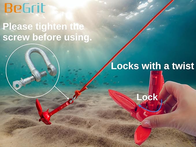 BeGrit Kayak Anchor Small Boat Anchor Folding Marine Anchor for Fishing,Kayak,Paddle Board,Canoe,Jet Ski, with 32.8 ft Anchor Tow Rope Carrying Bag