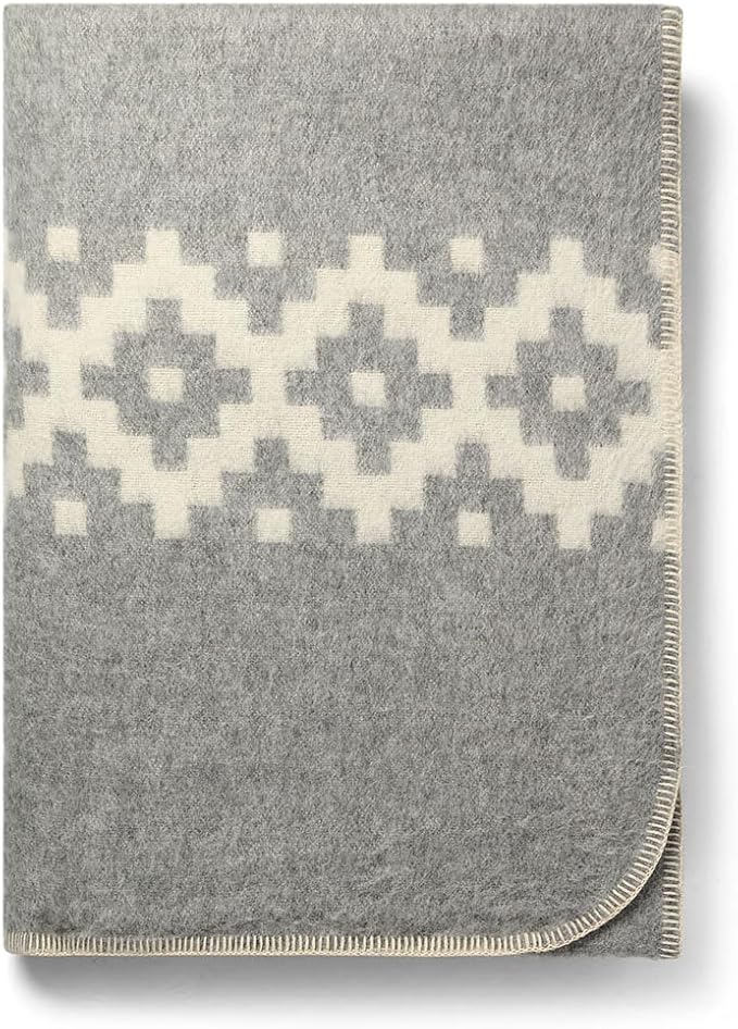 Thick Alpaca Wool Blanket Heavyweight Camping Outdoors Indoors Soft Peru Queen Size Ethnic Design (Soft Gray/Ivory 2, Queen Size)