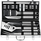 POLIGO 22PCS Heavy Duty BBQ Grill Accessories Set, Non-Slip Grill Tools for Outdoor Grill Set Thicker Stainless Steel Grill Utensils Set, Deluxe Grilling Tools Set in Aluminum Case Ideal Gifts for Men