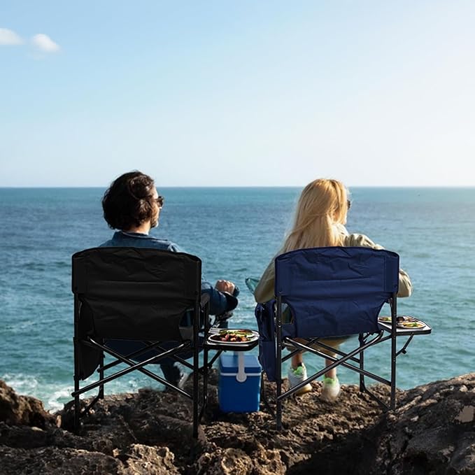 Directors Chair, Camping Chairs for Adults, Heavy Duty Side Table, Lawn Chairs with Side Pockets Carry Straps