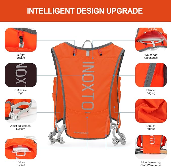 INOXTO Running Hydration Vest Backpack,Lightweight Insulated Pack with 1.5L Water Bladder Bag Daypack for Hiking Trail Running Cycling Race Marathon for Women Men