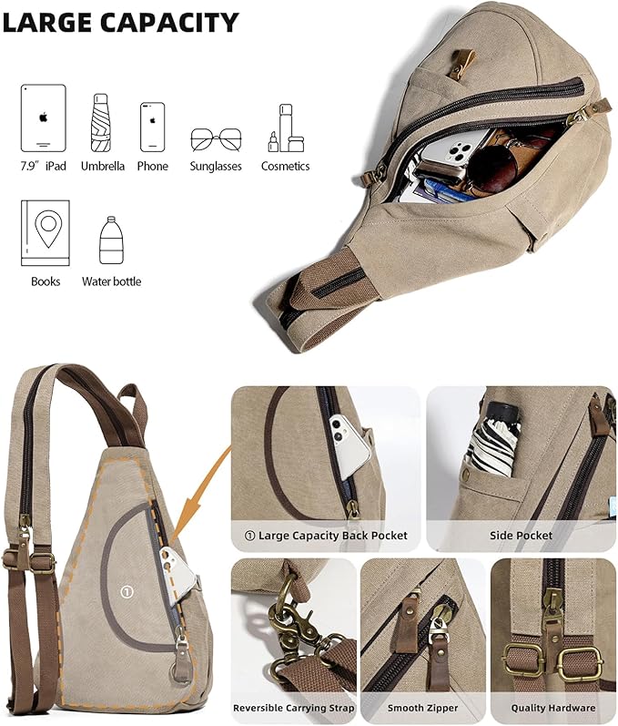 KL928 Canvas Sling Bag - Small Crossbody Backpack Shoulder Casual Daypack Rucksack for Men Women(Large Version)