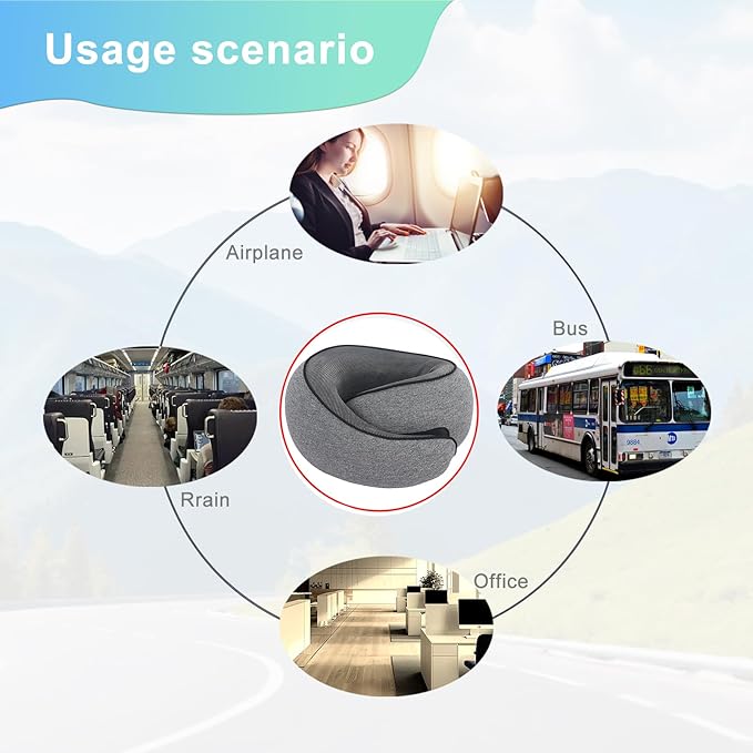 Cloud Sleep Travel Pillow｜360° Adjustable Neck Pillow for Airplane & Office｜NASA Memory Foam｜Free Eye Mask & Earplugs (Grey)