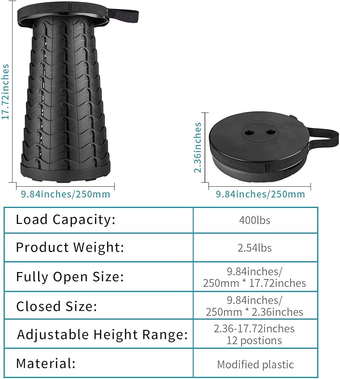Boreeman 2-Pack Collapsible Stool, Lightweight Yet More Sturdy with Load Capacity 400lbs, Upgraded Portable Stool for Camping Fishing Hiking BBQ
