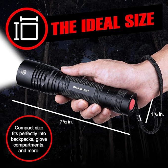 GearLight S2000 LED Flashlight High Lumens - Super Bright, Powerful, Mid-Size Tactical Flashlight for Outdoor Activity & Emergency Use - S2000-1 Pack, (Batteries Not Included)