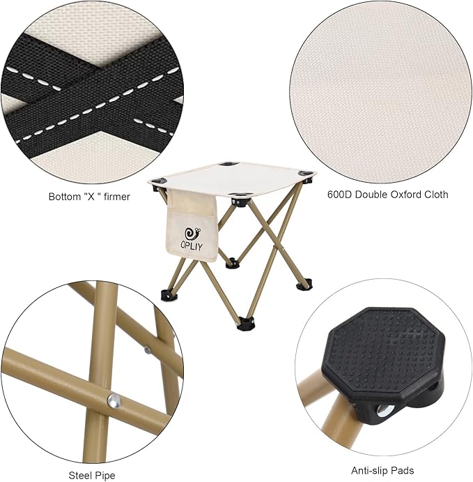 Opliy Camping Stool 2 Pack,13.5 Inch Portable Folding Stool for Outdoor Gardening and Beach Hiking Fishing,Foot Stool with Carry Bag (Khaki)