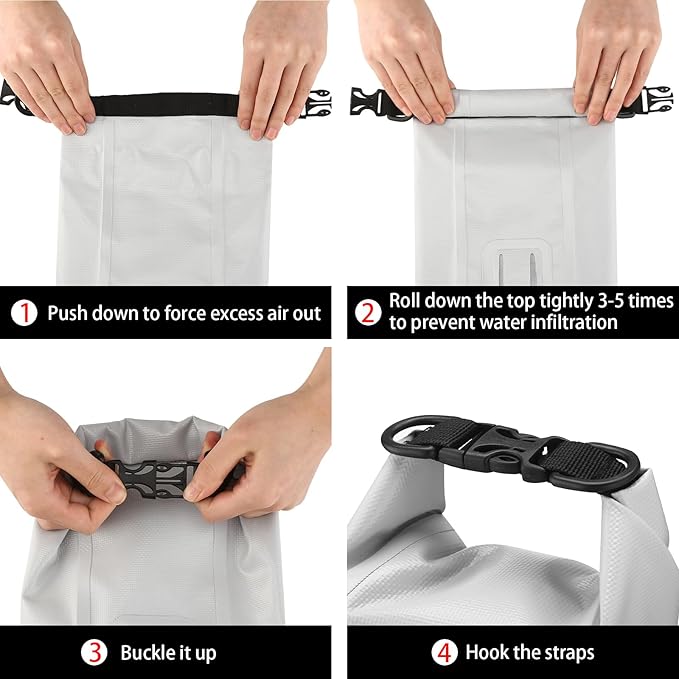 Waterproof First Aid Kit Roll Top Boat Emergency Kit with Waterproof Contents for Fishing Kayaking Boating Swimming Camping Rafting Beach Light Grey